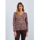 French Dressing - V-Neck Pointelle Sleeve Sweater - Light Leopard