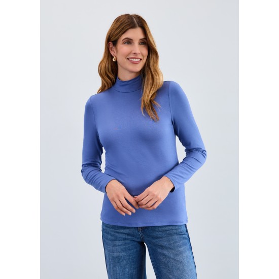 French Dressing - Long Sleeve Mock Neck Top - Blueberry