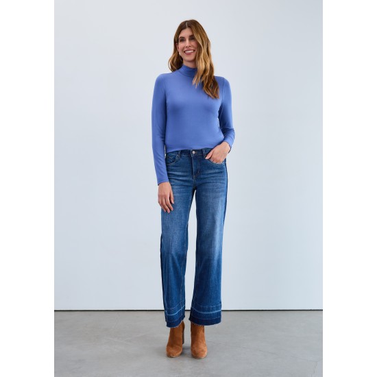 French Dressing - Long Sleeve Mock Neck Top - Blueberry