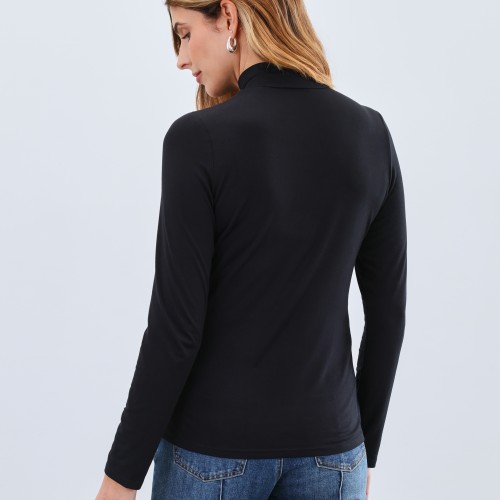 French Dressing - Long Sleeve Mock Neck Top - Black