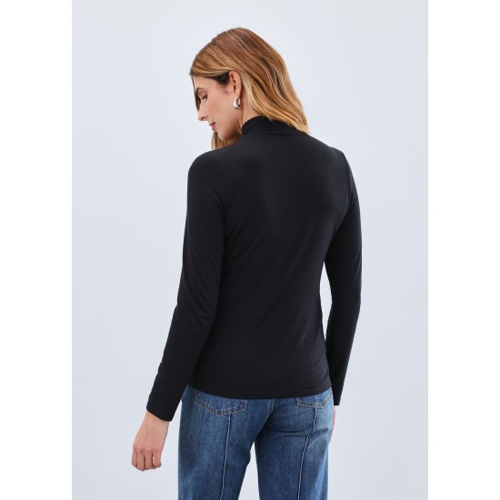 French Dressing - Long Sleeve Mock Neck Top - Black