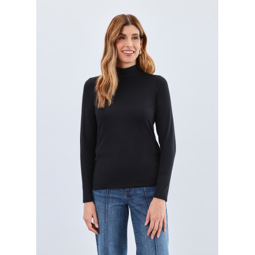 French Dressing - Long Sleeve Mock Neck Top - Black