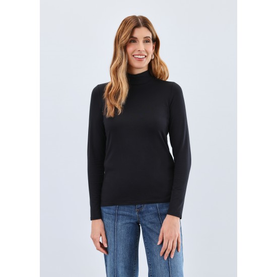 French Dressing - Long Sleeve Mock Neck Top - Black