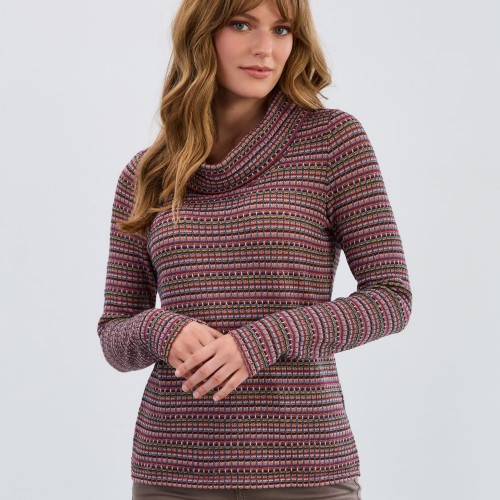 French Dressing - Long Sleeve Cowl Neck Top - Dover Stripe