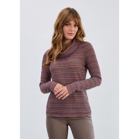 French Dressing - Long Sleeve Cowl Neck Top - Dover Stripe