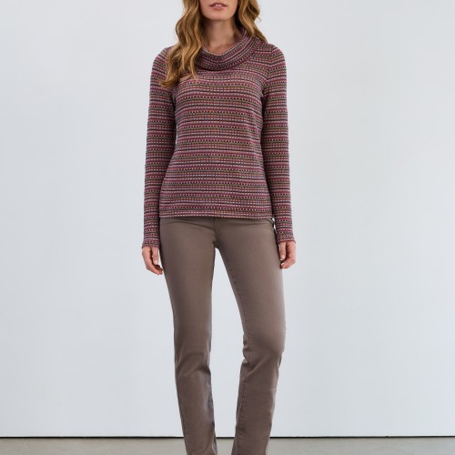 French Dressing - Long Sleeve Cowl Neck Top - Dover Stripe