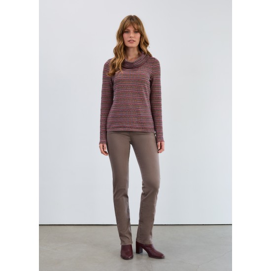 French Dressing - Long Sleeve Cowl Neck Top - Dover Stripe