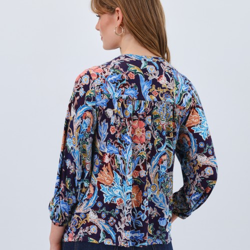 French Dressing - Embellished Neck Top - Damask Wash