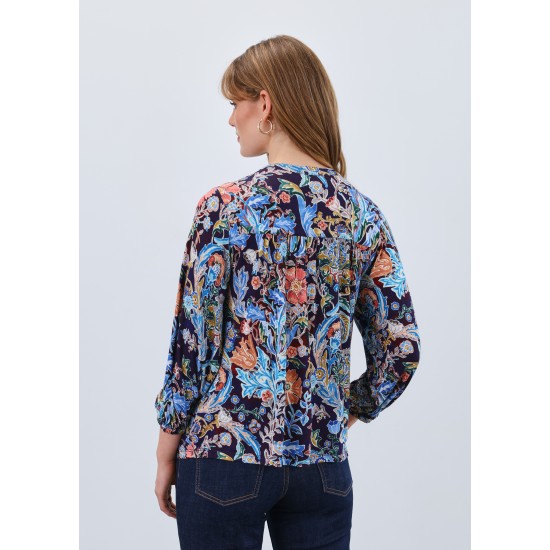 French Dressing - Embellished Neck Top - Damask Wash