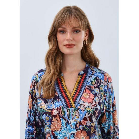 French Dressing - Embellished Neck Top - Damask Wash