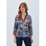 French Dressing - Embellished Neck Top - Damask Wash