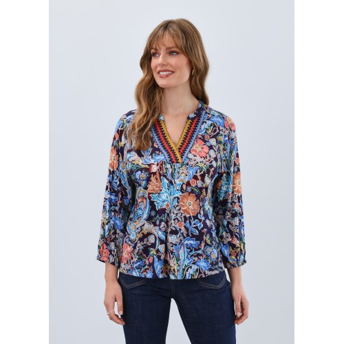 French Dressing - Embellished Neck Top - Damask Wash