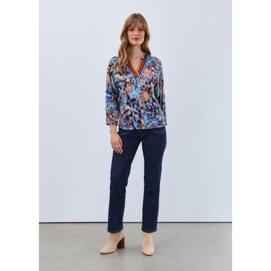 French Dressing - Embellished Neck Top - Damask Wash
