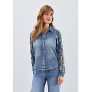 French Dressing - Pleated Sleeve Chambray Shirt - Watercolour