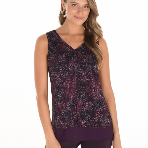 Frank Lyman - Woven Top #253410 - Deep Plum/Pink