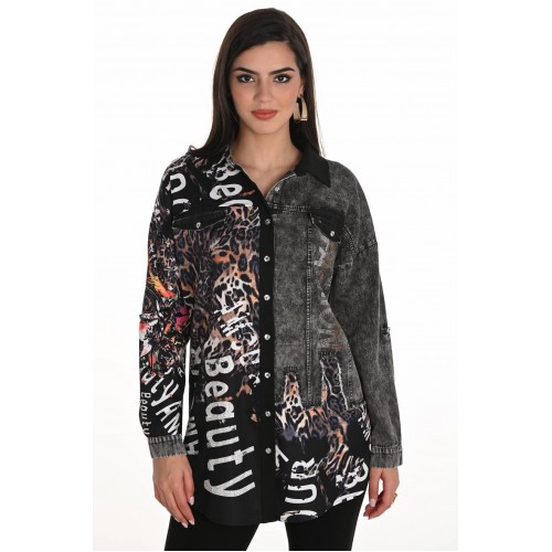 Frank Lyman - Woven Blouse #253749 - Black/Cheetah