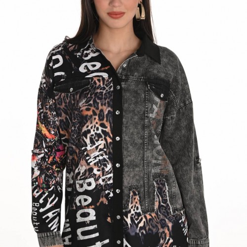 Frank Lyman - Woven Blouse #253749 - Black/Cheetah