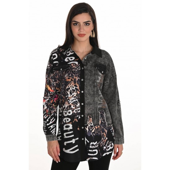 Frank Lyman - Woven Blouse #253749 - Black/Cheetah