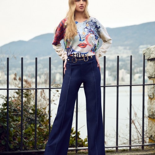 Frank Lyman - Knit Top #253816 - Beige/Blue