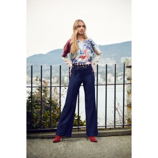 Frank Lyman - Knit Top #253816 - Beige/Blue