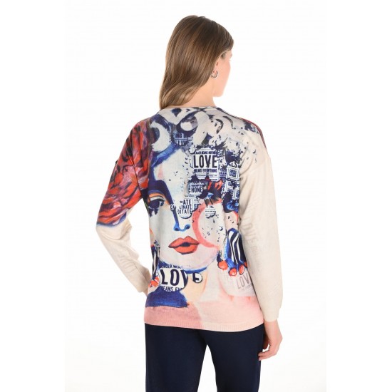 Frank Lyman - Knit Top #253816 - Beige/Blue