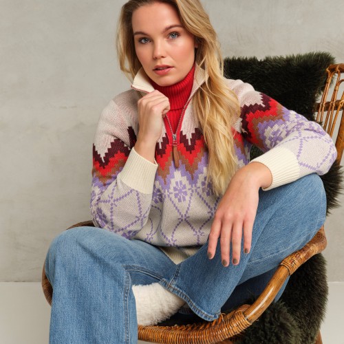 Skovhuus - Patterned Zip Pullover - Cream Paisley