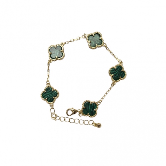 Merx Four Leaf Clover Bracelet - Gold/Malachite #720-114