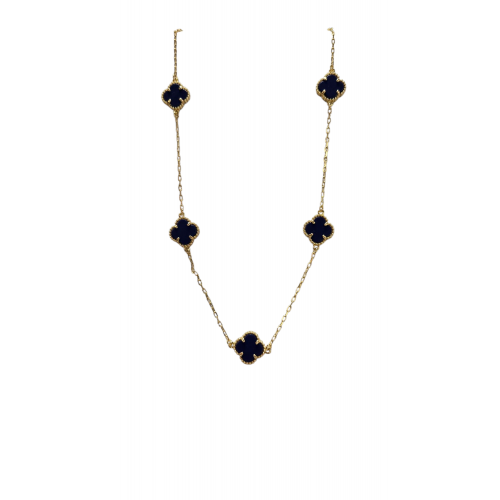 Merx Four Leaf Clover Short Necklace - Gold/Blue Agate #700-118
