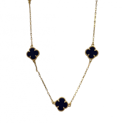 Merx Four Leaf Clover Short Necklace - Gold/Blue Agate #700-118