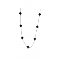 Merx Four Leaf Clover Long Necklace - Gold/Blue Agate #700-119
