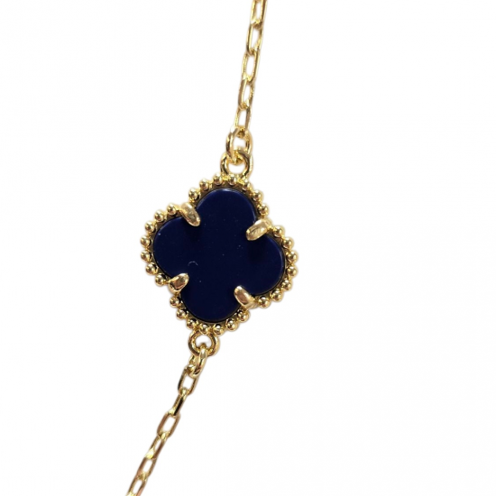 Merx Four Leaf Clover Long Necklace - Gold/Blue Agate #700-119