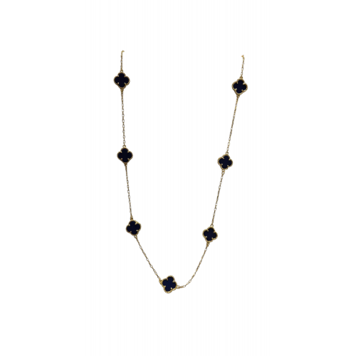 Merx Four Leaf Clover Long Necklace - Gold/Blue Agate #700-119