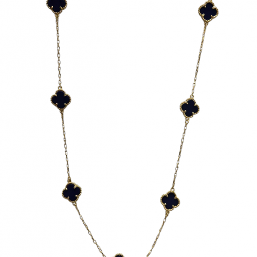 Merx Four Leaf Clover Long Necklace - Gold/Blue Agate #700-119