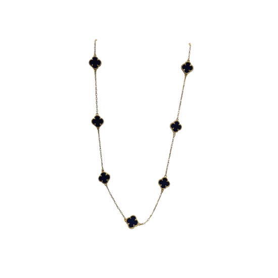Merx Four Leaf Clover Long Necklace - Gold/Blue Agate #700-119