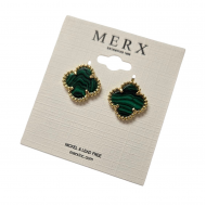 Merx Four Leaf Clover Earring - Gold/Malachite #710-114