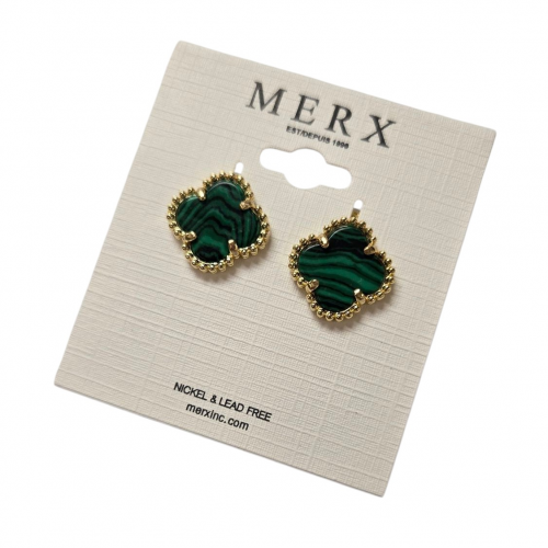 Merx Four Leaf Clover Earring - Gold/Malachite #710-114