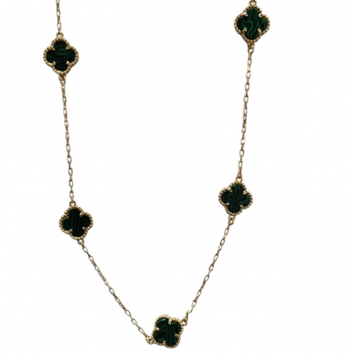 Merx Four Leaf Clover Short Necklace - Gold/Malachite #700-115