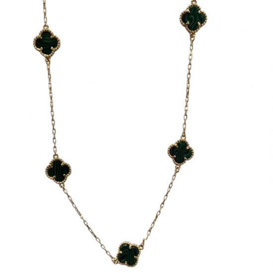 Merx Four Leaf Clover Short Necklace - Gold/Malachite #700-115