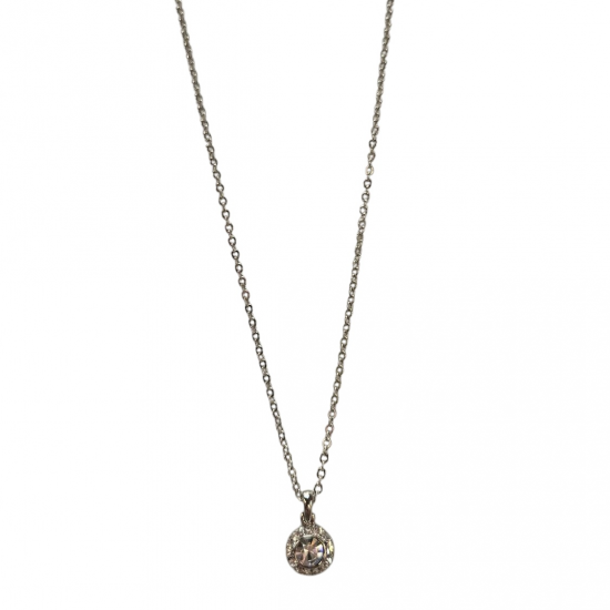 Merx Sofistica Crystals Bezel Pendant Necklace - Rhodium/Crystal #85-1586