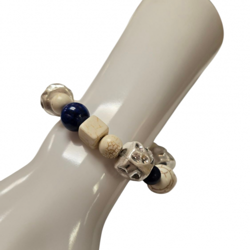 Merx Studio Stretch Bracelet - Silver/Navy Blue Natural Stones & White Howlite #07-42377