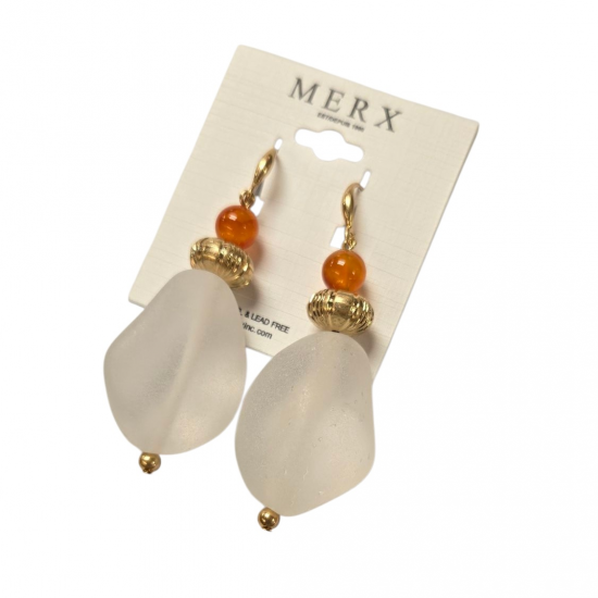 Merx Studio Earrings - Gold/Clear Frosted/Carnelian #03-42394-1