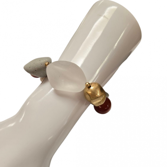 Merx Studio Stretch Bracelet - Gold/Clear Frosted/Carnelian #07-42394-1