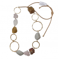 Merx Studio Long Necklace - Gold/Clear Frosted/Carnelian/Beige Waxed Cord #06-42394-1