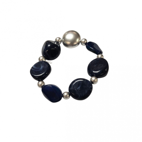 Merx Studio Stretch Bracelet - Silver/Blue Semi-Precious Stones & Navy Blue Resin #07-42387