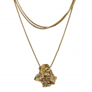 Merx Fashion Textured Metal Layered Short Necklace - Shiny Gold #06-14339-1