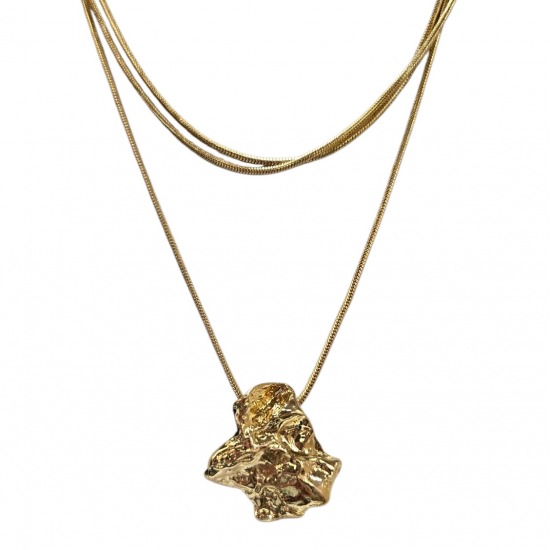 Merx Fashion Textured Metal Layered Short Necklace - Shiny Gold #06-14339-1