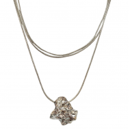 Merx Fashion Textured Metal Layered Short Necklace - Shiny Silver #06-14339