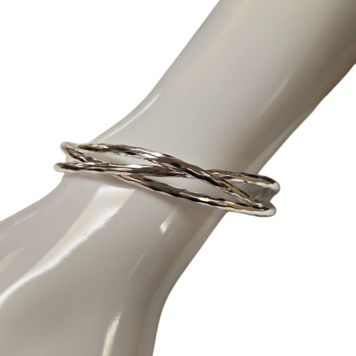 Merx Fashion Textured Metal Bangle Bracelet - Silver #07-02400