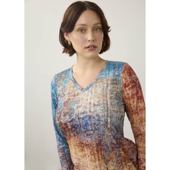 French Dressing - Long Sleeve V Neck Top - Sunset Boulevard