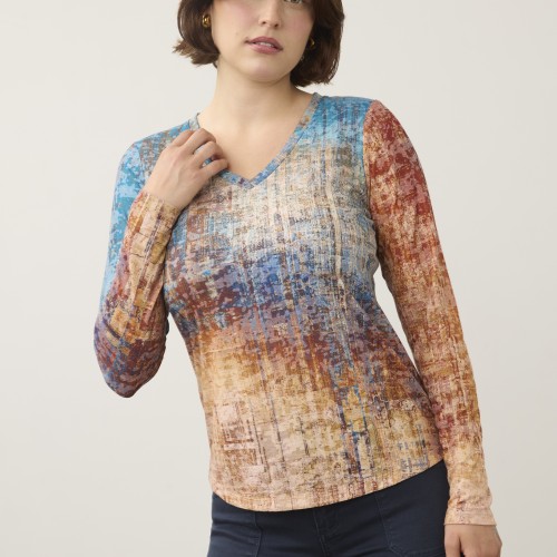 French Dressing - Long Sleeve V Neck Top - Sunset Boulevard